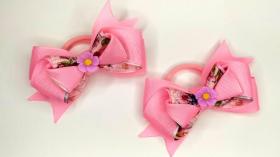 Розовые Бантики из репсовой ленты Канзаши