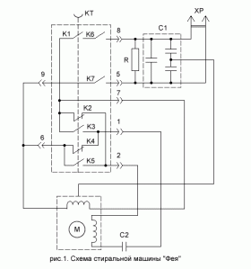 Схема электрическая стиральной машины "ФЕЯ"