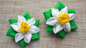 Нарциссы из лент, мастер класс канзаши
