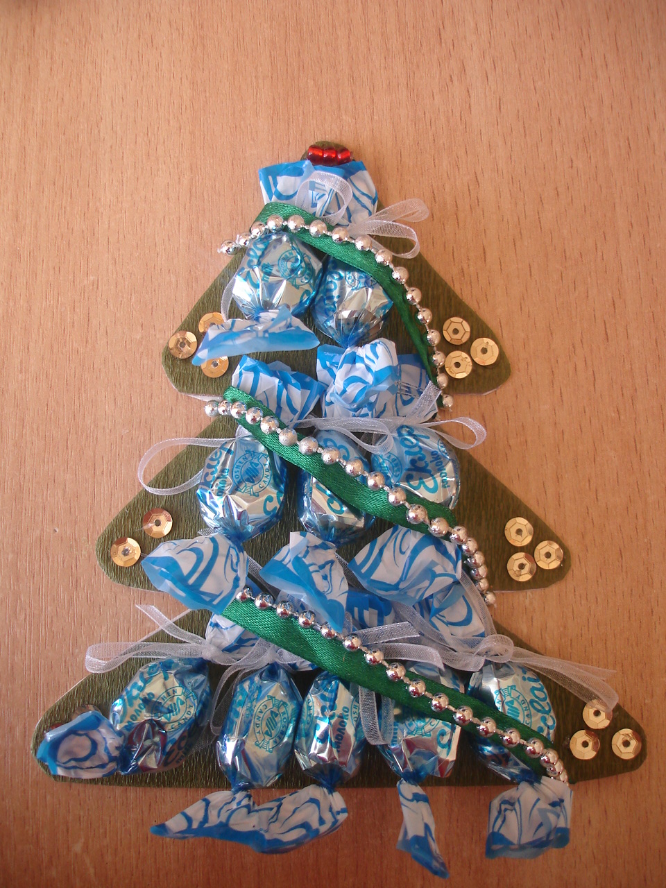 Елочки из конфет - Изготовление новогодней поделки «Сюрпризная елочка из конфет»
